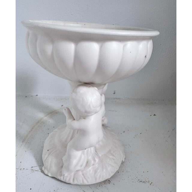 Vintage White Dual Cherub Pedestal Bowl For Sale - Image 9 of 12