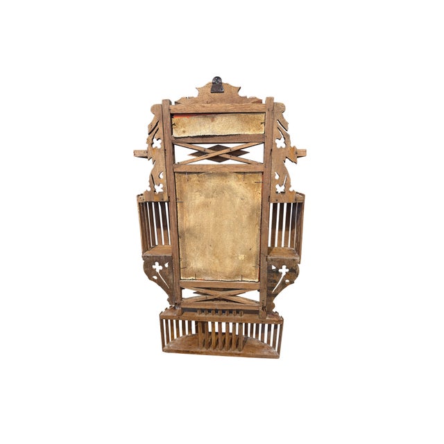 Antique Eastlake Walnut Shaving Mirror With Walnut Slat Wood Design For Sale - Image 9 of 10