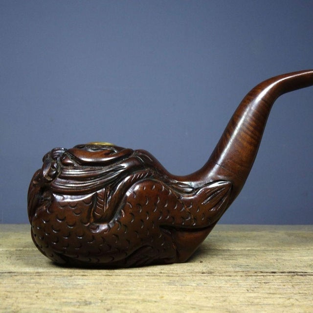 Wood Late 19th Century Carved Rosewood Tobacco Pipe With Dragon Motif, 680g For Sale - Image 7 of 9