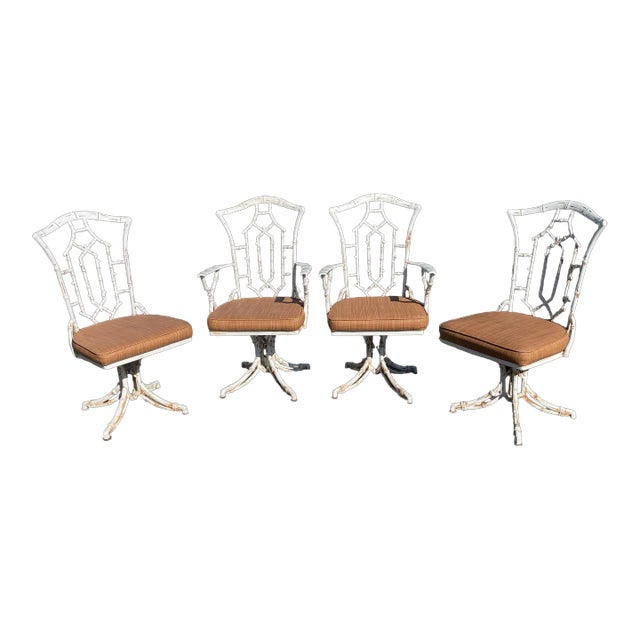 1970s Faux Bamboo Chinese Chippendale Swivel Dining Chairs- Set of 4 For Sale