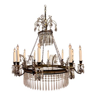 Neo-Classic Style 10-Light Bronze & Crystal Chandelier, Italy, Circa:1920 For Sale