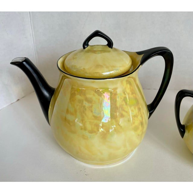 Bavarian Lusterware Yellow Iridescent Tea Set for Party of 4 For Sale - Image 9 of 12