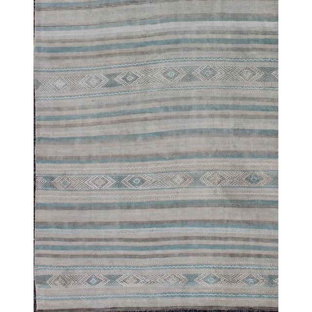 Gray, Blue Green, Taupe, and Camel Vintage Turkish Kilim With Geometric Design For Sale - Image 4 of 9