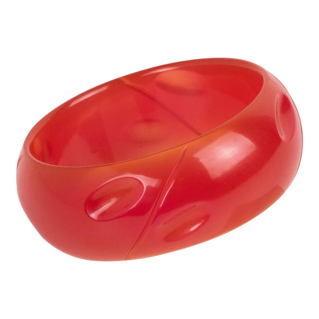 Bakelite Carved Bracelet Bangle Translucent Hot Pink Watermelon For Sale