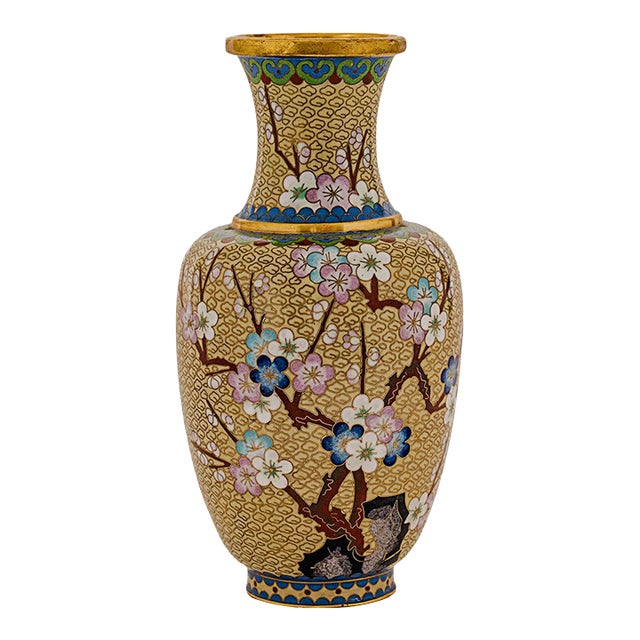 Vintage Chinese Cloisonné Brass Enamel Vase For Sale