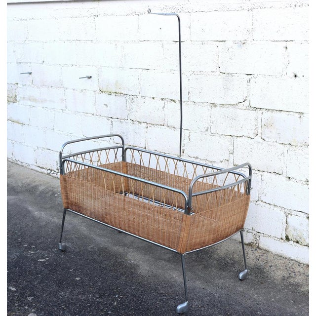 Mid-Century French Childrens Bed in Rattan and Chrome, 1960s For Sale - Image 14 of 18