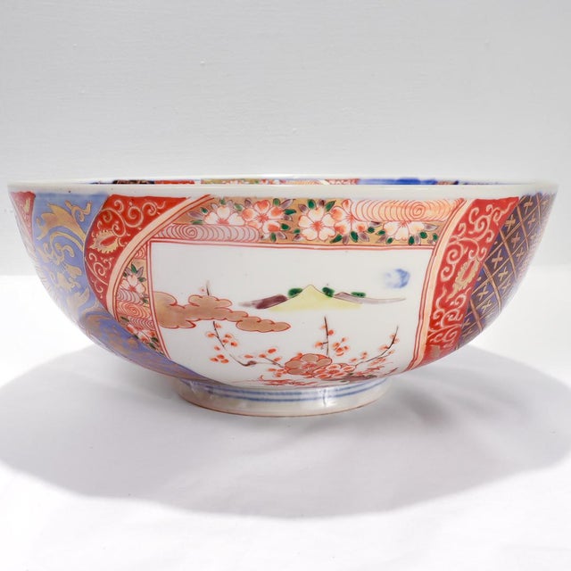Red Antique Japanese Meiji Period Imari Porcelain Punch Bowl or Centerpiece For Sale - Image 8 of 12