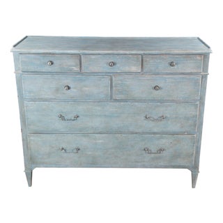 Late 20th Century Woodbridge Furniture Marseille Scrubbed Blue Chest of Drawers Dresser , Attributed For Sale