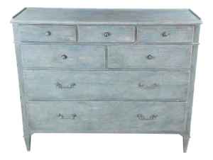 Late 20th Century Woodbridge Furniture Marseille Scrubbed Blue Chest of Drawers Dresser , Attributed