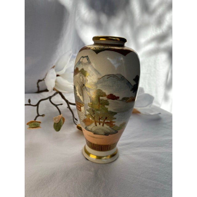 Late 19th Century Japanese Satsuma Landscape Vase With Gilt Temple Scene, Late Meiji–Taishō Period For Sale - Image 5 of 9