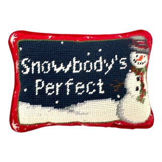 Needlepoint Holiday Decor Pillow "Snowbody's Perfect" For Sale