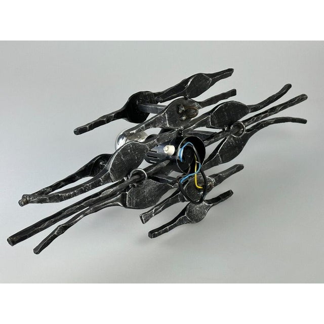 Mid-Century Modern Brutalist Wall Lamp in Iron & Glass, 1970s For Sale - Image 3 of 18