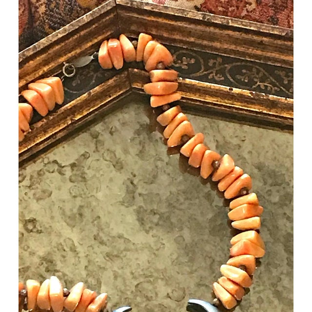 1970s Vintage Alexis Kirk Coral Orange Pewter Crescent Pendant Necklace For Sale - Image 4 of 8