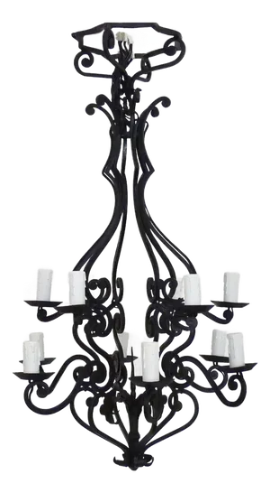 Large Wrought Iron Chandelier with 12 Lights, 1970s