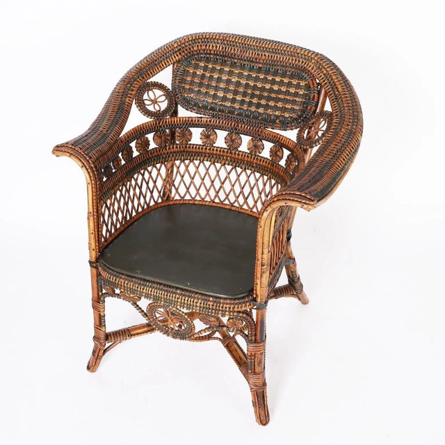 Dark Green Pair of French Rattan Cafe Chairs For Sale - Image 8 of 12