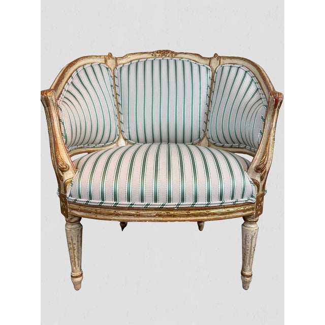 1910s Antique French Painted Frame Chairs Striped Upholstery, Pair For Sale - Image 5 of 15