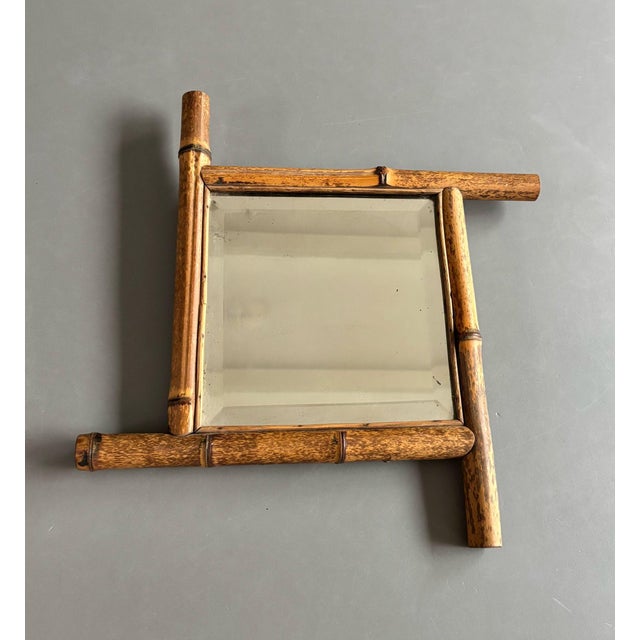 Rustic Rustic Facet Cut Glass Mirror with Bamboo Frame, France, 1940s For Sale - Image 3 of 8