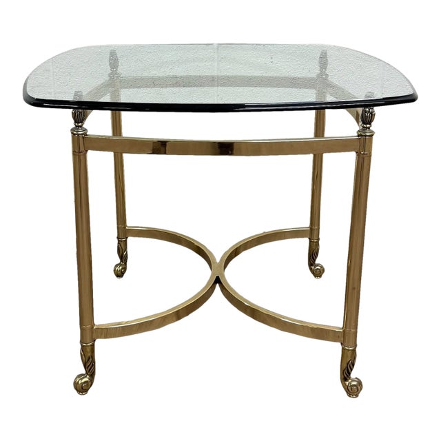 Vintage Hollywood Regency Brass and Glass End Table Side Table Lamp Table For Sale