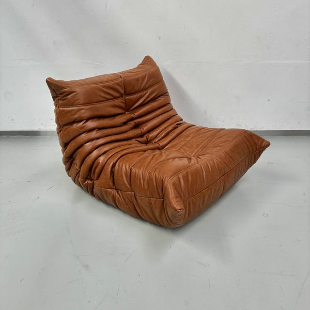Ligne Roset Vintage Togo Lounge Chair in Cognac Leather by Michel Ducaroy for Ligne Roset For Sale - Image 4 of 12