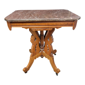 Eastlake Walnut and Red Marble Cottage Side Table