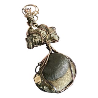 Raw Iron Pyrite Wrapped Pendant in Original Presentation Gift Box For Sale