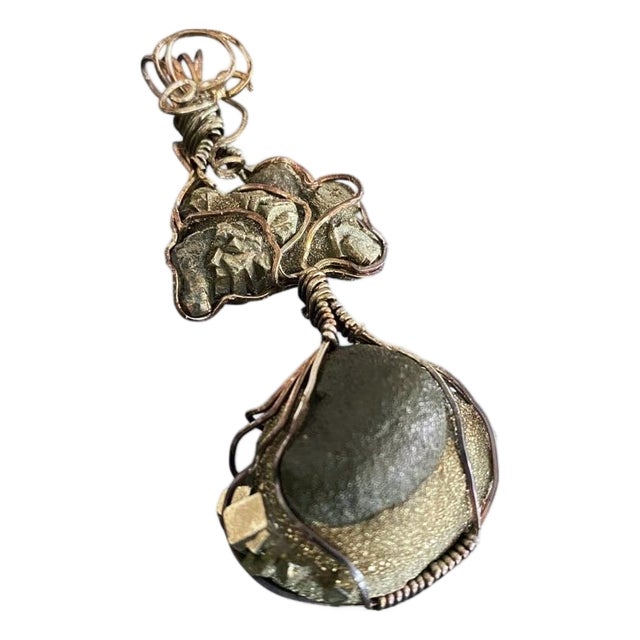 Raw Iron Pyrite Wrapped Pendant in Original Presentation Gift Box For Sale