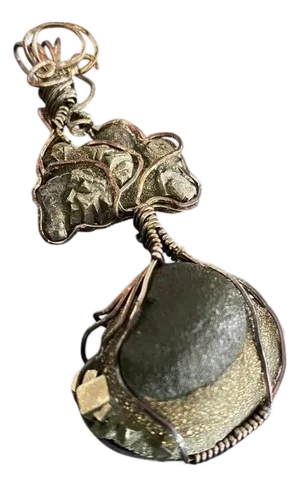 Raw Iron Pyrite Wrapped Pendant in Original Presentation Gift Box