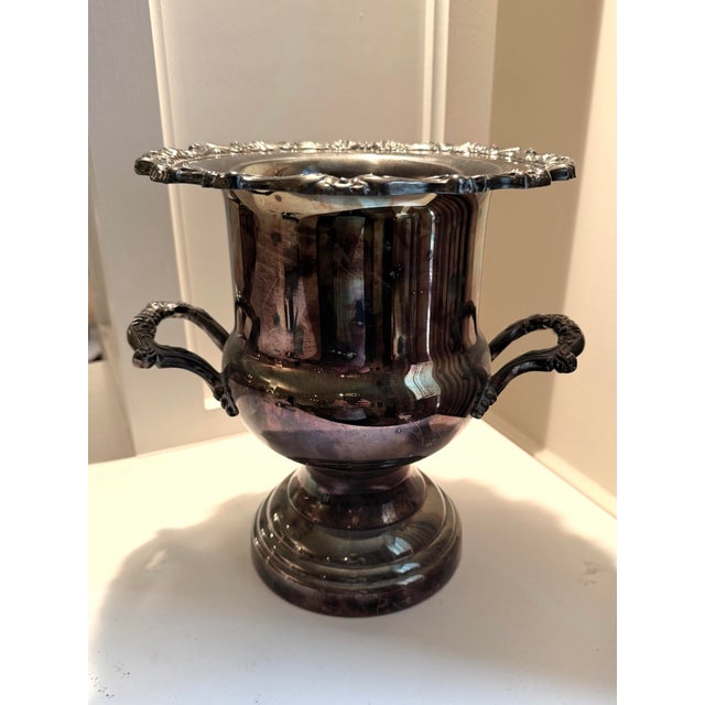 Vintage trophy style wine cooler / champagne bucket with ornate scroll & floral details around the rim and on handles....