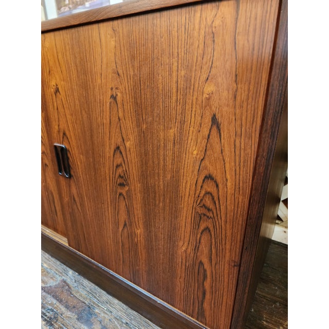 Vintage Mid Century Modern Rosewood Credenza by P. Vestergaard | Sliding Door Sideboard Cabinet | Danish Modern Storage Console, Attributed For Sale In Baltimore - Image 6 of 17