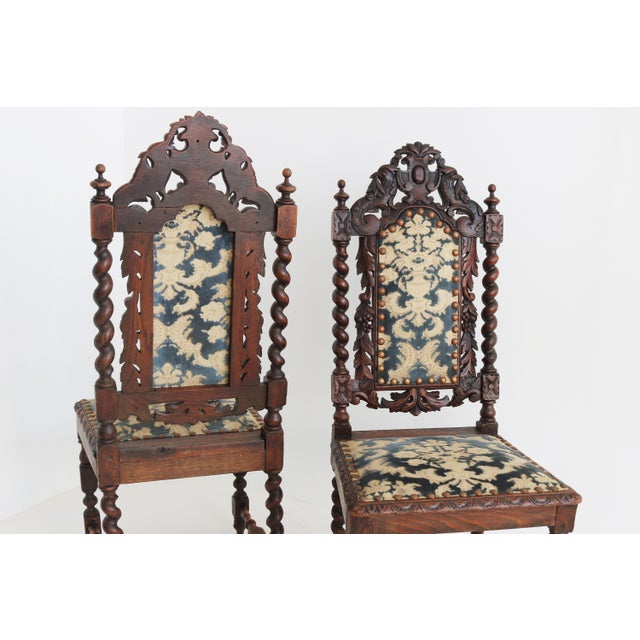 19th Century Renaissance Revival French Barley Twisted Chairs in Oak, 1870, Set of 4 For Sale - Image 6 of 12