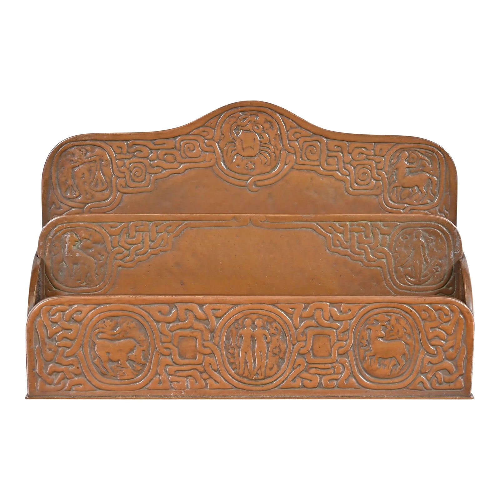 Tiffany Studios New York Zodiac Bronze Letter Rack | Chairish