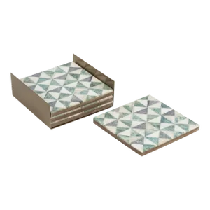 Manado 4-Piece Bone Coaster Set with Brass Tray
