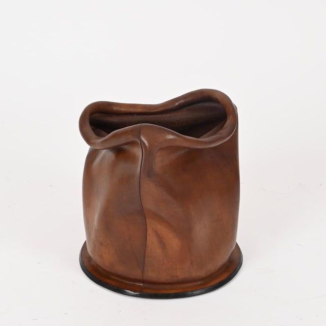 1950s Mid-Century Modern Italian Leather Decorative Wastepaper Basket from Nova Tecno, 1950s For Sale - Image 5 of 13