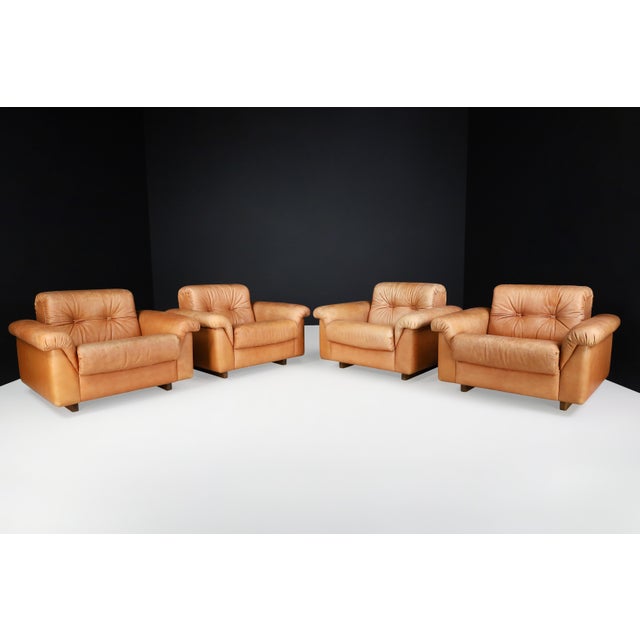 De sede ds 45 lounge chairs in patinated leather, switzerland, 1970s. Robust set of four ds-45 patinated leather lounge...