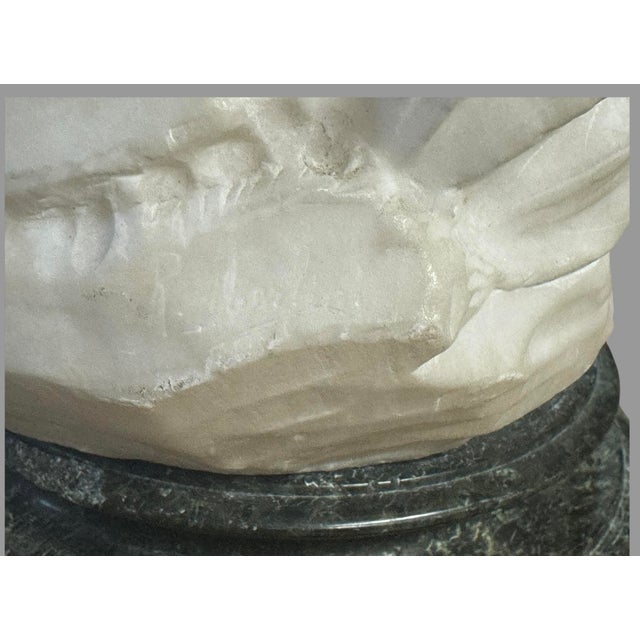 Alabaster Antique Carved Alabaster Maiden Woman Sculpture Signed 24” Figure Marble Base For Sale - Image 8 of 10