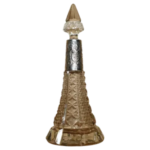 Large Antique Perfume Bottle Flask in Cut Glass Crystal & Sterling Silver, 1906