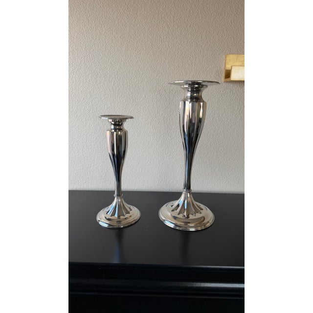 Global Views Pair of Global Views Polished Nickel Graduated Candlesticks For Sale - Image 4 of 8