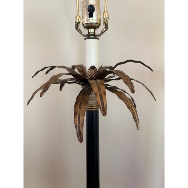 Wood Late 20th Century Hollywood Regency Neoclassical Palm Tree Motif Buffet Lamps in Black and Gold - a Pair For Sale - Image 7 of 12