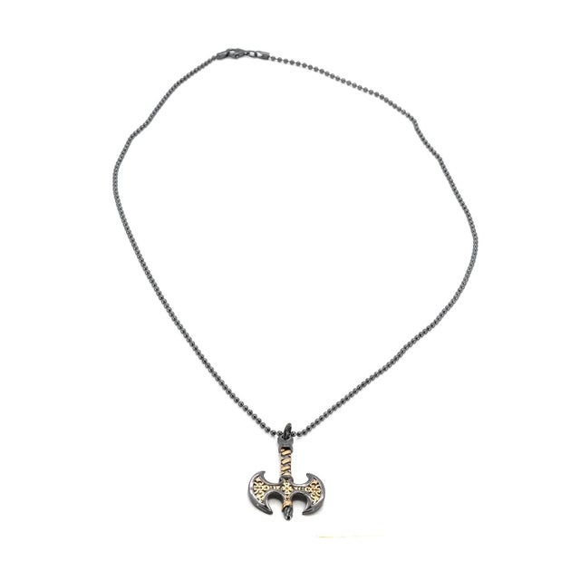 Modern Viking Axe Men Sterling Silver & Gold Pendant Chain Necklace For Sale - Image 3 of 10