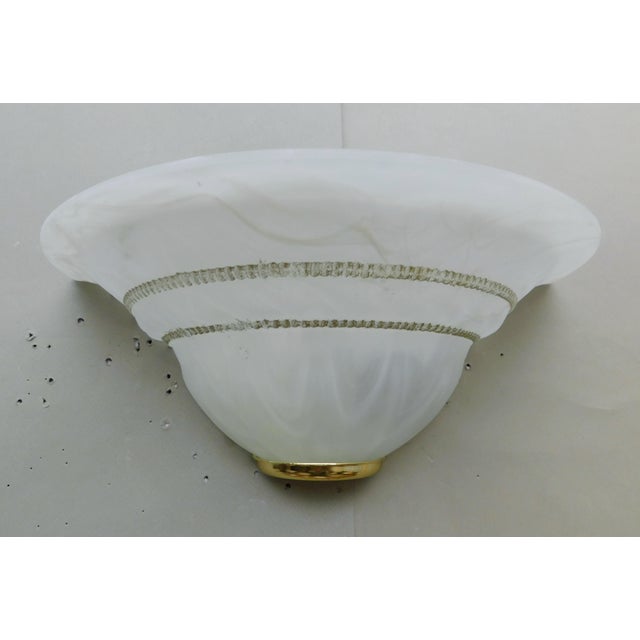 Vintage Italian wall lights with milky white glass shades decorated with two horizontal stripes / Made in Italy circa...