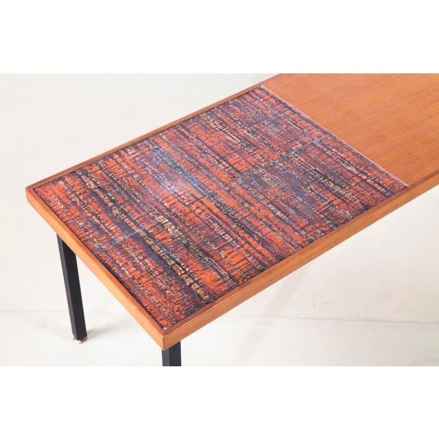 Metal Oak Veneered Coffee Table with Abstract Enamelled Copper Plaquette, Italy, 1956 For Sale - Image 7 of 10