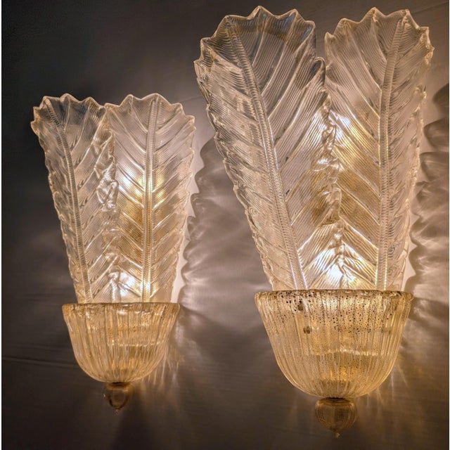 Large Gold Leaf and Murano Glass Wall Lights from Barovier & Toso, 1980s, Set of 2 For Sale - Image 4 of 17