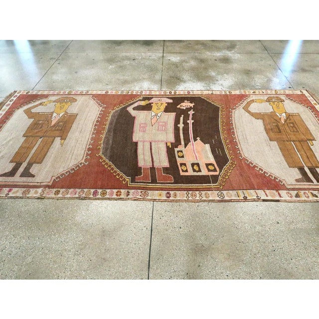 Charcoal Galerie Shabab Collection Mid-20th Century Turkish Anatolian Pictorial Rug For Sale - Image 8 of 9
