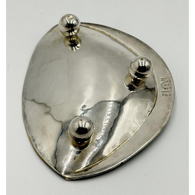 1960s Los Castillo Taxco Silver Plate Tripod Catchall With Lapis & Azurite Stone Inlay For Sale - Image 12 of 18