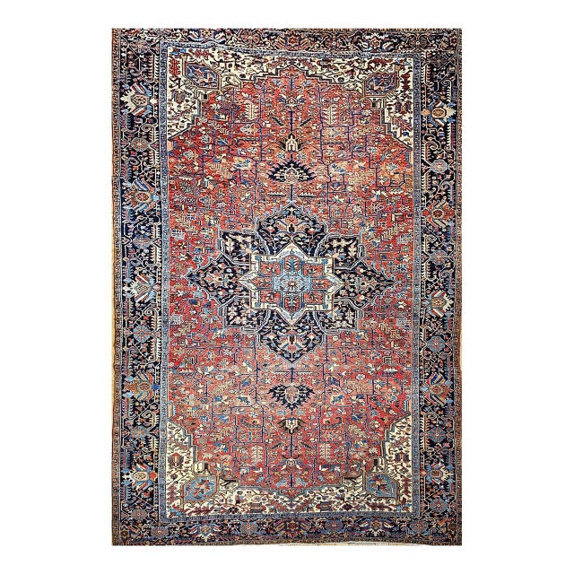 Antique Persian Heriz Karajah Rug, Hand-Knotted Geometric Pattern, Brick-Red, 11’ X 18’ For Sale