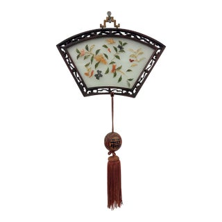 Early 20th Century Vintage Chinese Fan-Shaped Wall Plaque With Tassel For Sale