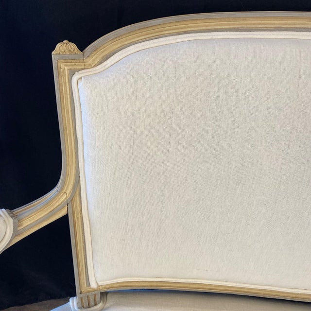 Wood 19th Century Louis XVI Painted Carved Wood & Newly Upholstered Sofa For Sale - Image 7 of 10