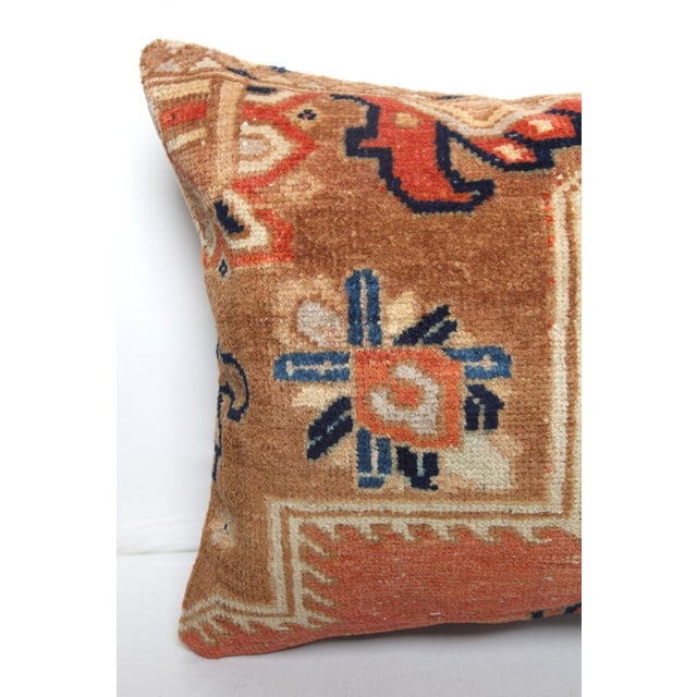 Vintage Tribal Wool Rug Pillow -Rustic Home Decor Sitting Cushion -17'' X 27'' For Sale - Image 4 of 10