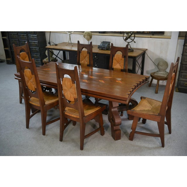 Rustic Oak Table with Ceramic Inlays, 1950s For Sale - Image 14 of 16