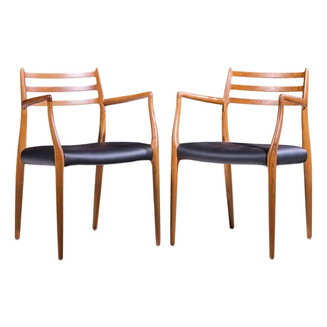 Niels Moller Model 62 Mid Century Danish Teak Captains Chairs - Pair For Sale
